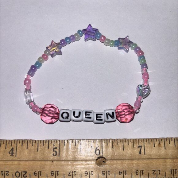 Multicolor “Queen” Bracelet Adult Humor Beaded Handmade Naughty Accessories - Picture 3 of 4